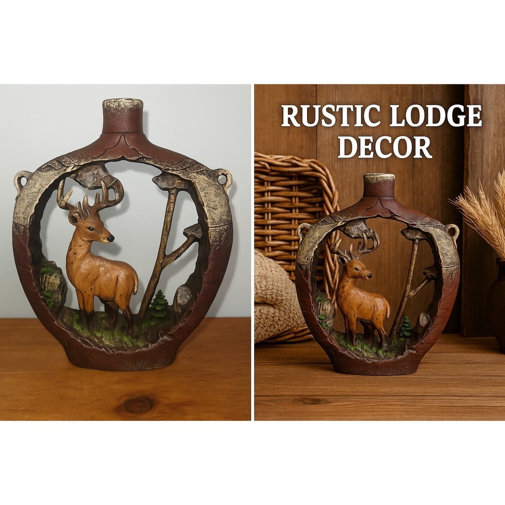 Rustic Deer Figurine Cabin Decor – Woodland Buck Sculpture Lodge Accent